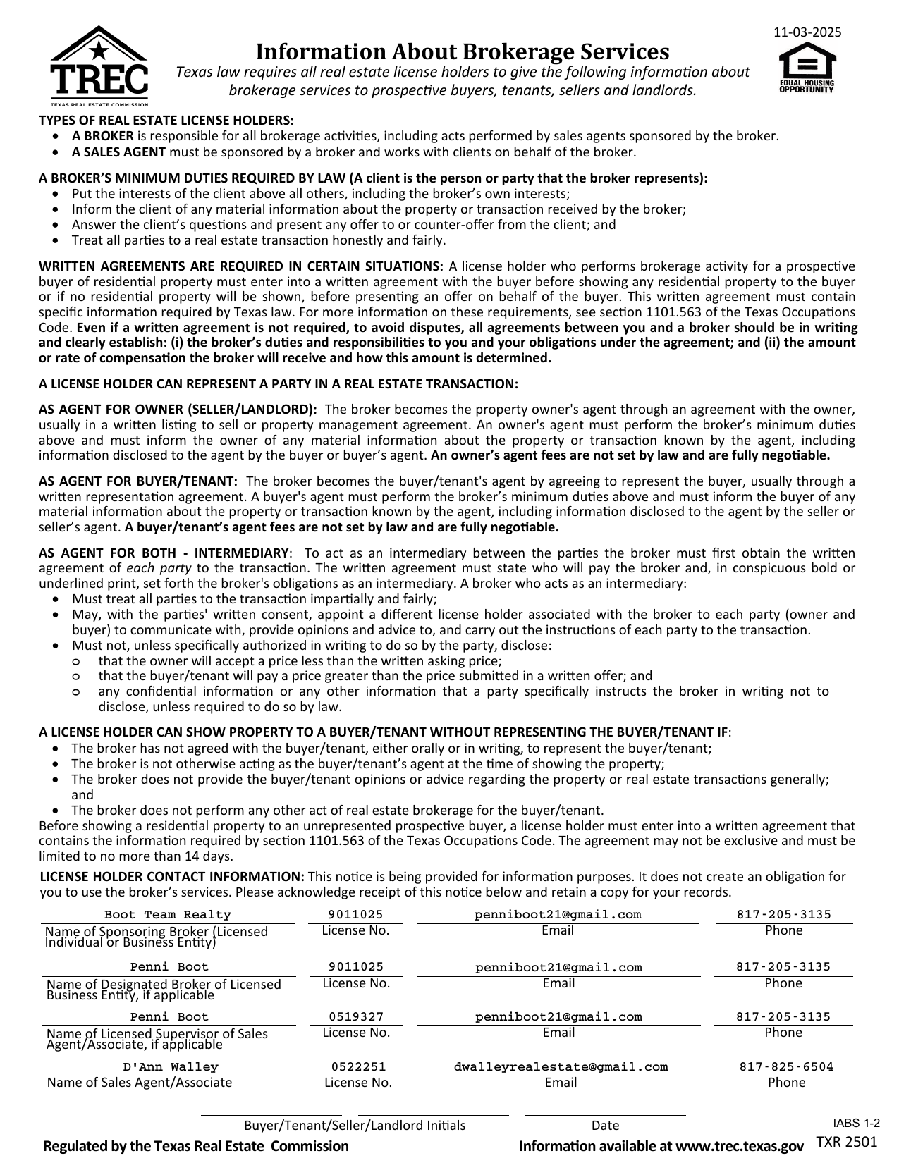 Current Information About Brokerage Services for Boot Team Realty